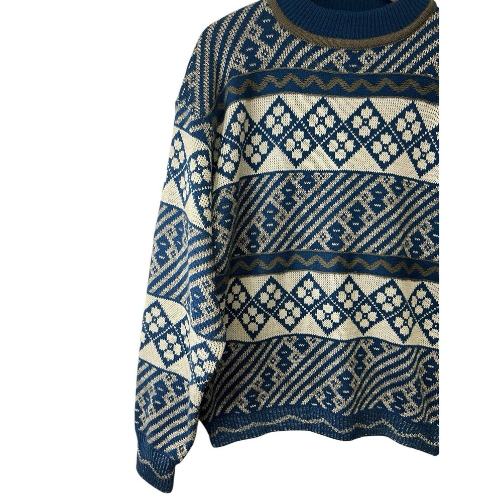 Vintage Graphix Unisex Adult Grandpa Fisherman Knit Sweater Blue Cream Stripe XL - Picture 3 of 13